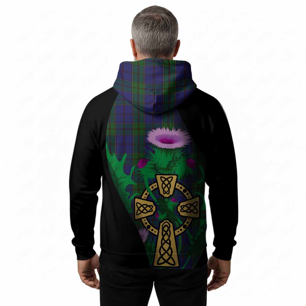 Strachan Tartan Crest Hoodie Celtic Cross Thistle Flowers