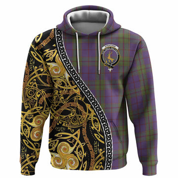 Strachan Tartan Crest Hoodie Celtic Knot and Triple Trickle Spiral Symbols