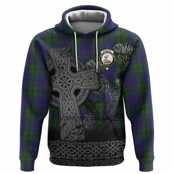 Strachan Tartan Crest Hoodie Grunge Celtic Cross Scottish Thistle