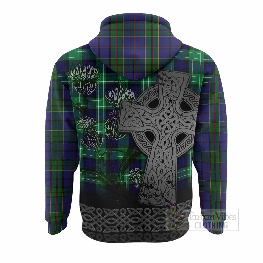 Strachan Tartan Crest Hoodie Grunge Celtic Cross Scottish Thistle