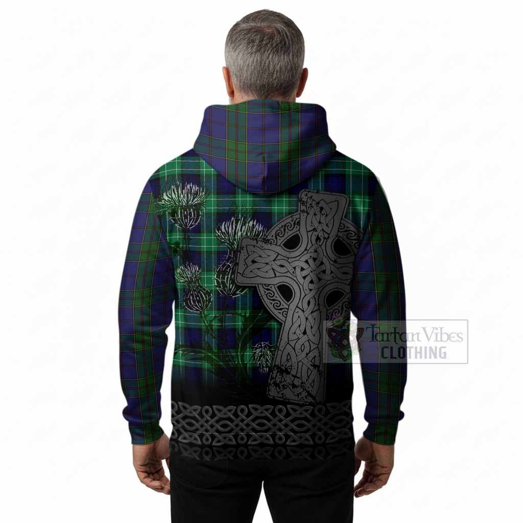 Strachan Tartan Crest Hoodie Grunge Celtic Cross Scottish Thistle