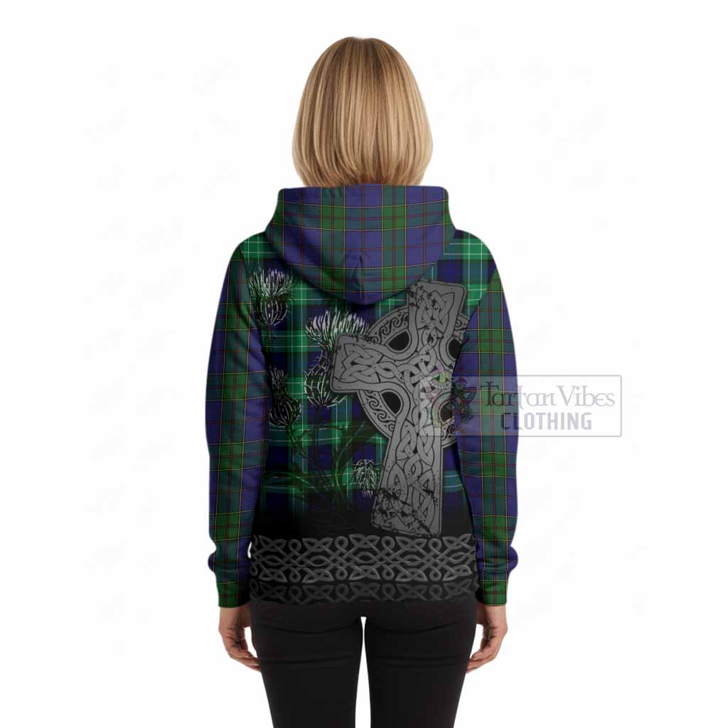 Strachan Tartan Crest Hoodie Grunge Celtic Cross Scottish Thistle