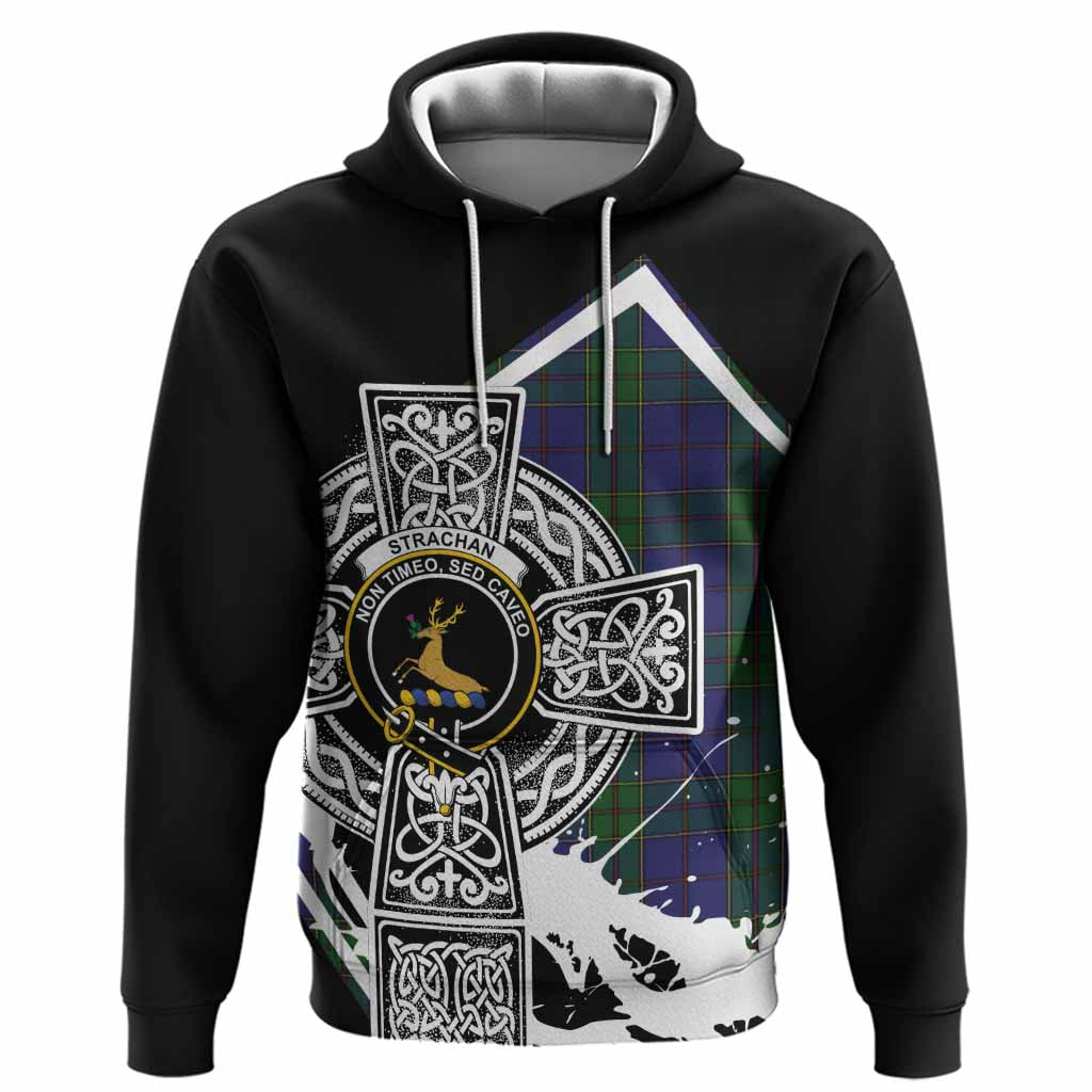 Strachan Tartan Crest Hoodie Scottish Celtic Cross Heritage