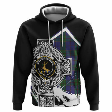 Strachan Tartan Crest Hoodie Scottish Celtic Cross Heritage