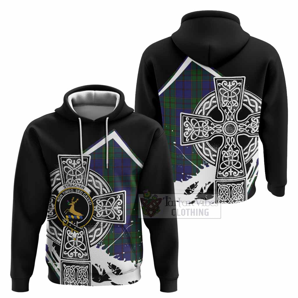 Strachan Tartan Crest Hoodie Scottish Celtic Cross Heritage