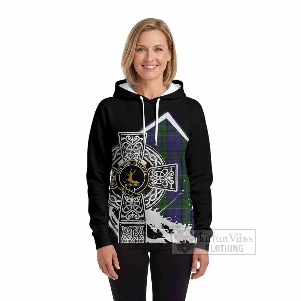 Strachan Tartan Crest Hoodie Scottish Celtic Cross Heritage