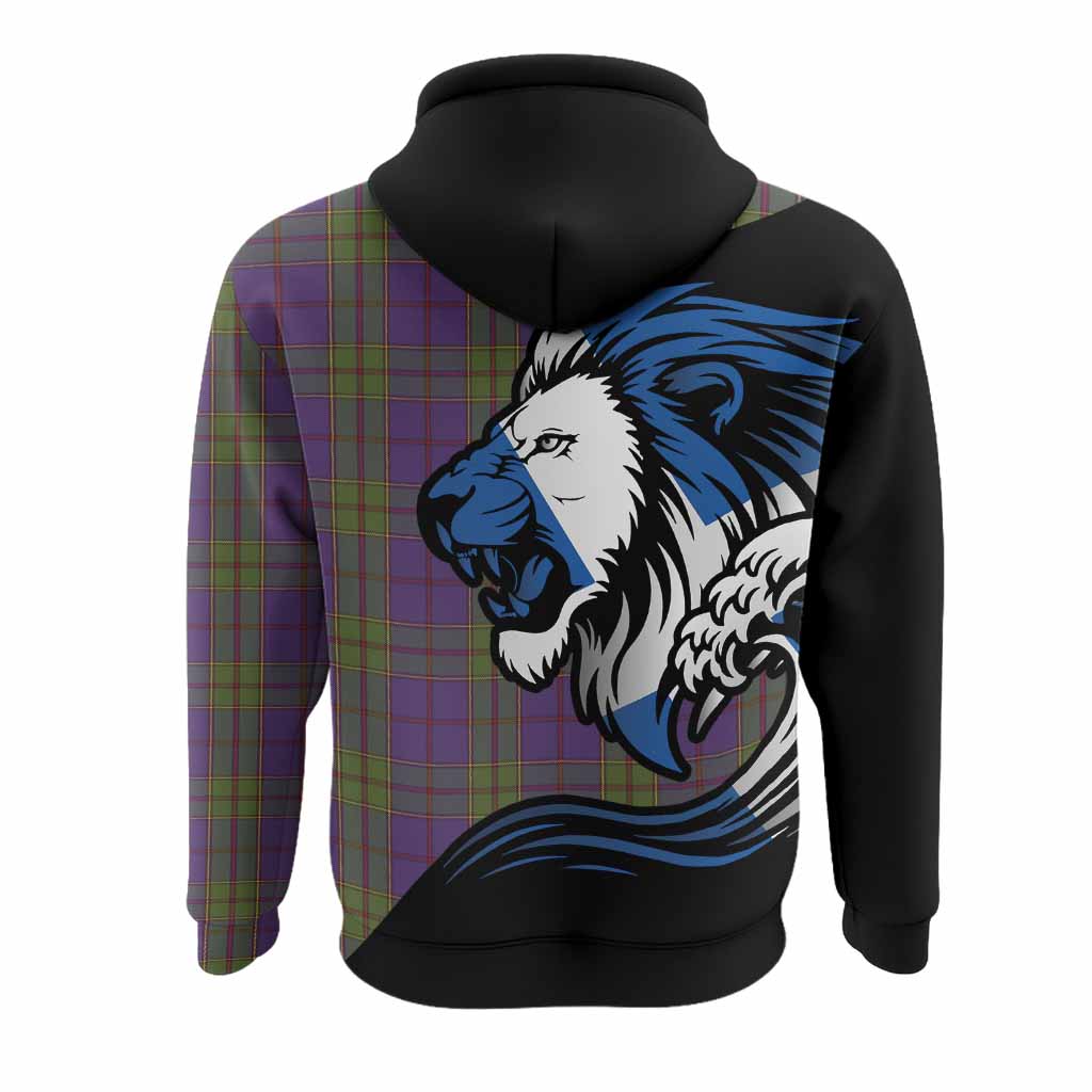 Strachan Tartan Crest Hoodie Scottish Golden Lions Wave Flow