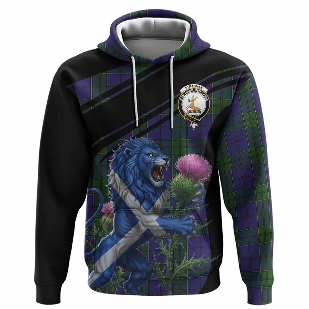 Strachan Tartan Crest Hoodie Scottish Lion Rampant Thistle