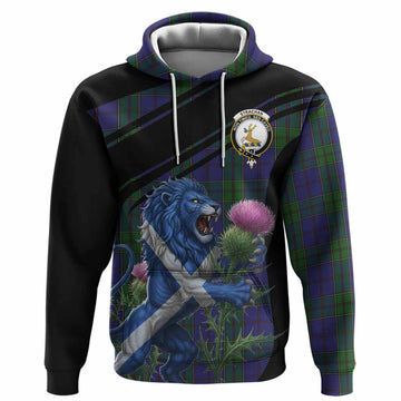 Strachan Tartan Crest Hoodie Scottish Lion Rampant Thistle