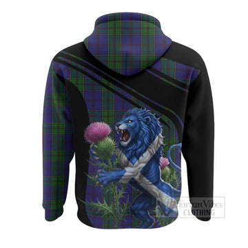 Strachan Tartan Crest Hoodie Scottish Lion Rampant Thistle