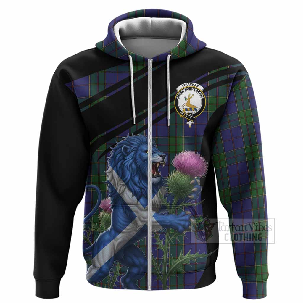 Strachan Tartan Crest Hoodie Scottish Lion Rampant Thistle