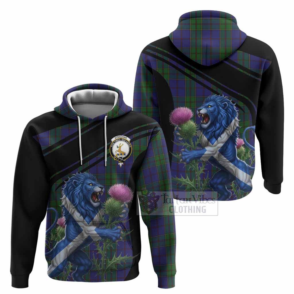 Strachan Tartan Crest Hoodie Scottish Lion Rampant Thistle
