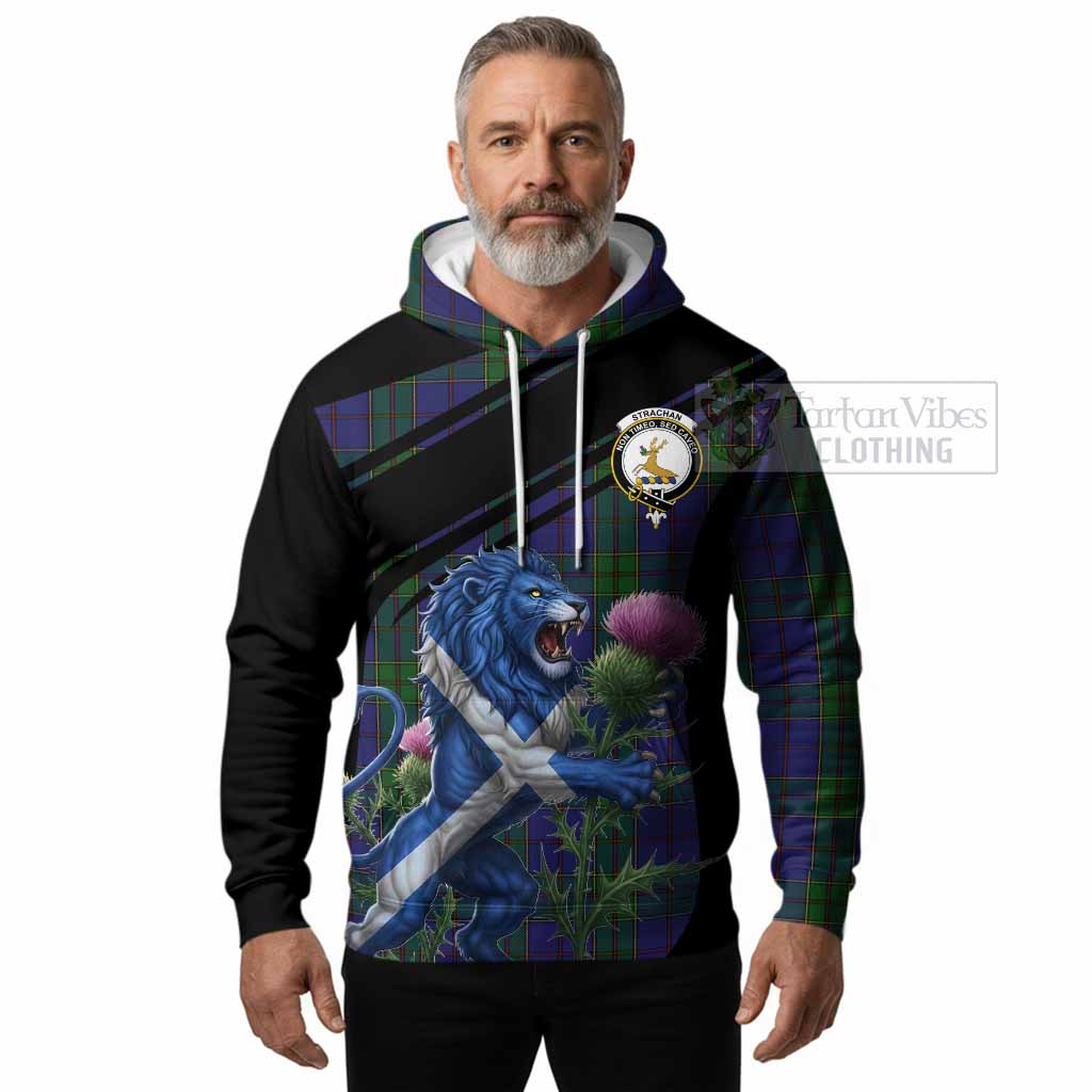 Strachan Tartan Crest Hoodie Scottish Lion Rampant Thistle