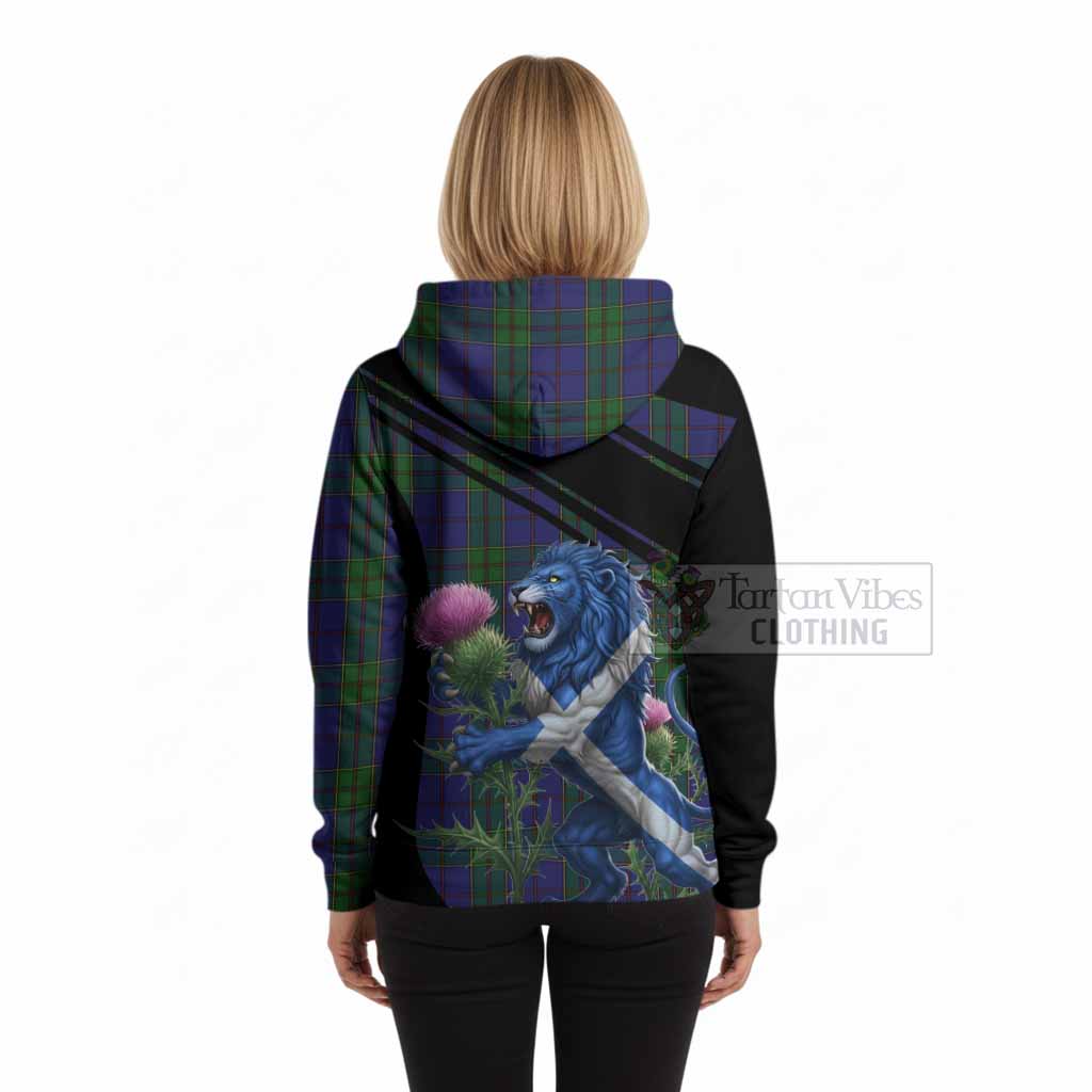 Strachan Tartan Crest Hoodie Scottish Lion Rampant Thistle