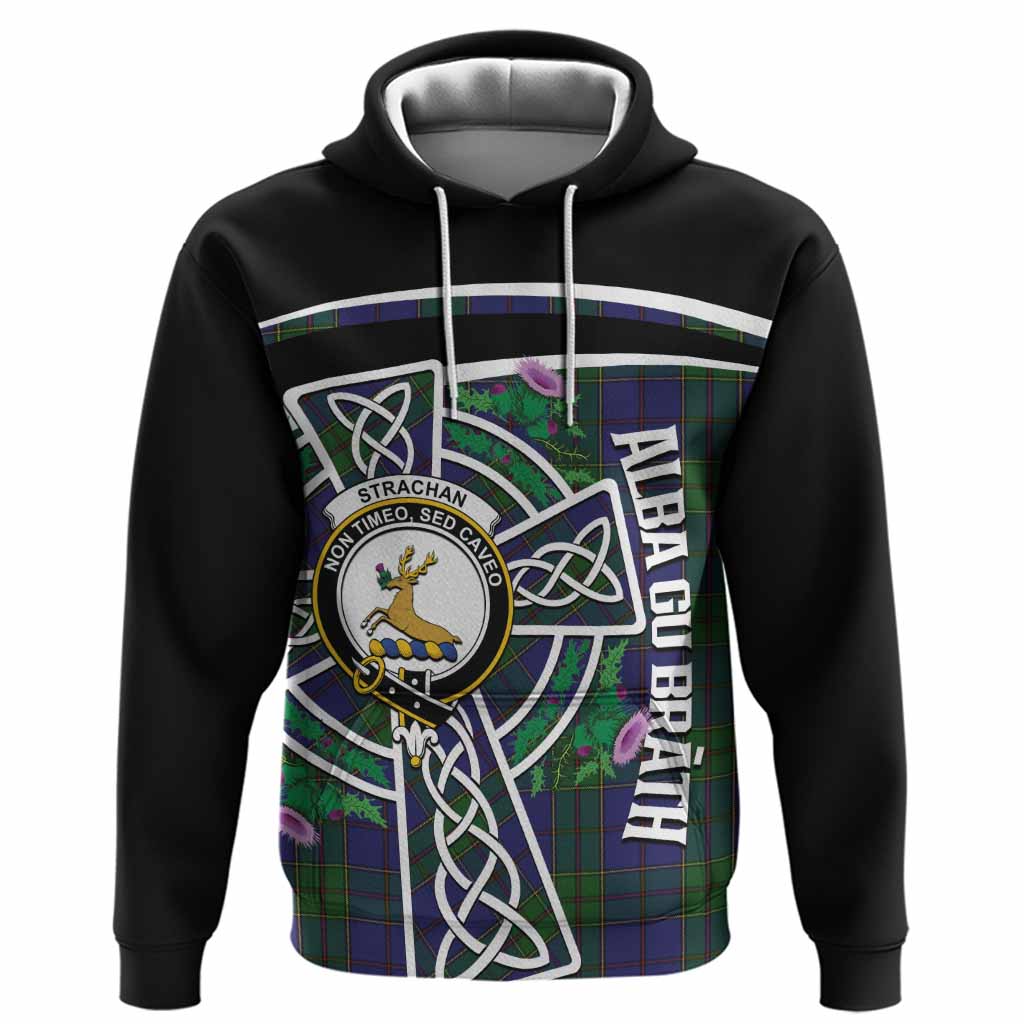 Strachan Tartan Crest Hoodie Scottish Thistle Celtic Cross Alba Gu Brath