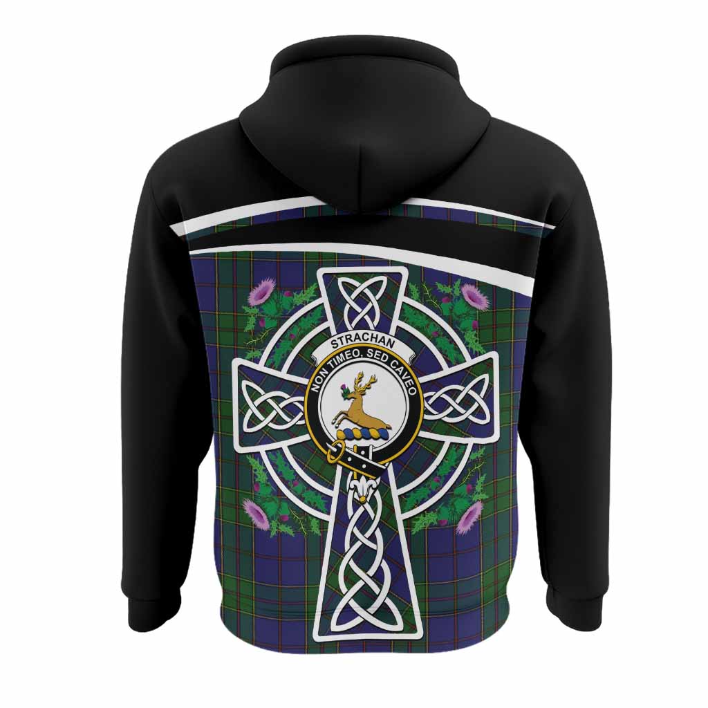 Strachan Tartan Crest Hoodie Scottish Thistle Celtic Cross Alba Gu Brath