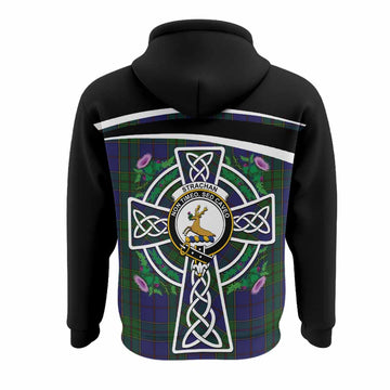 Strachan Tartan Crest Hoodie Scottish Thistle Celtic Cross Alba Gu Brath