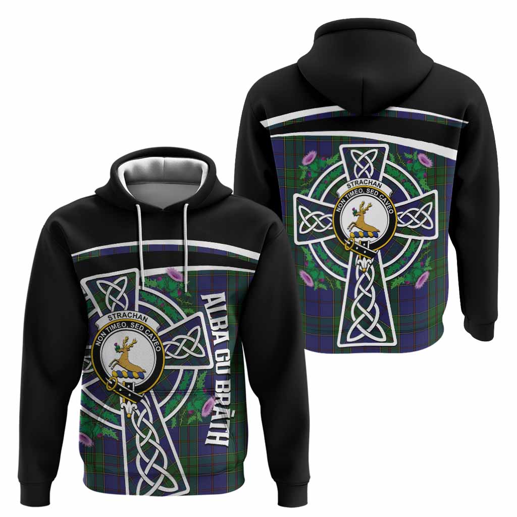 Strachan Tartan Crest Hoodie Scottish Thistle Celtic Cross Alba Gu Brath