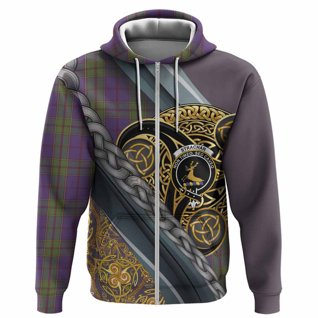 Strachan Tartan Crest Hoodie Scottish Triskele Celtic