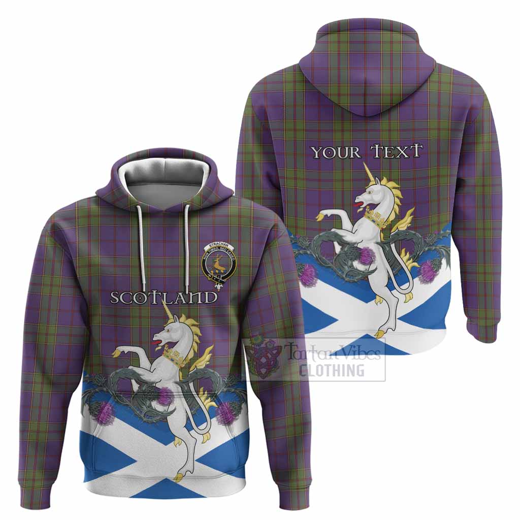 Strachan Tartan Crest Hoodie Scottish Unicorn With Thistle