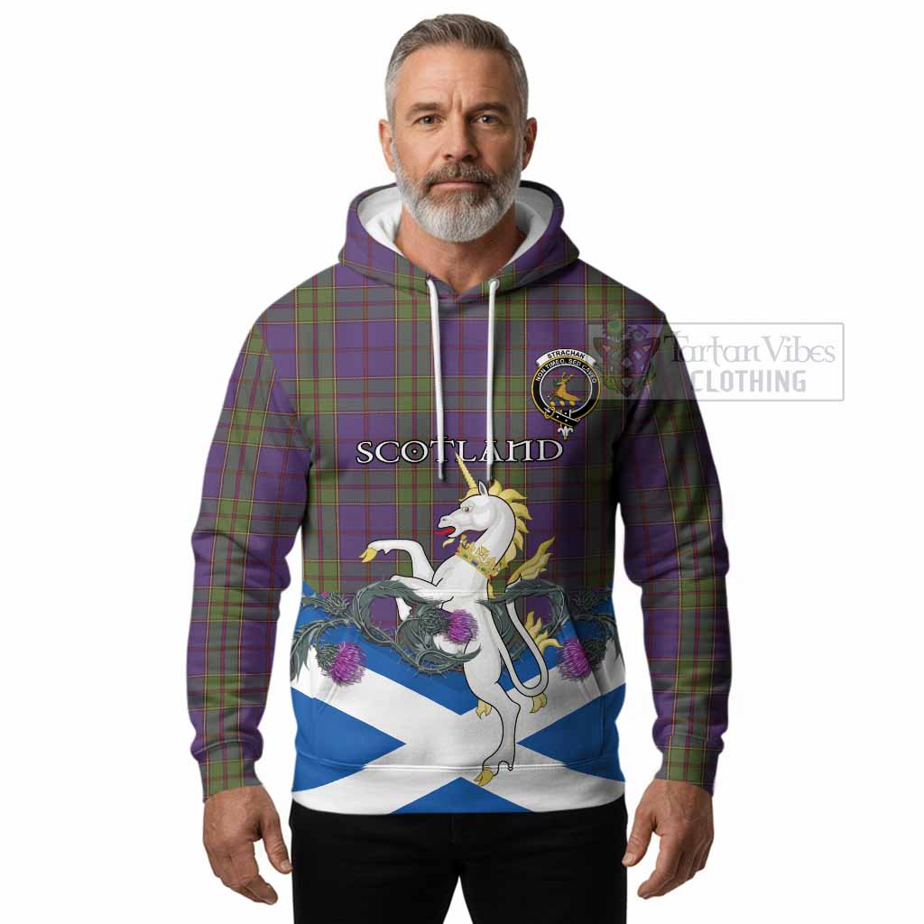 Strachan Tartan Crest Hoodie Scottish Unicorn With Thistle