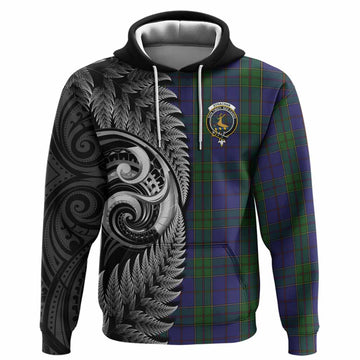 Strachan Tartan Crest Hoodie With New Zealand Silver Fern Maori Koru