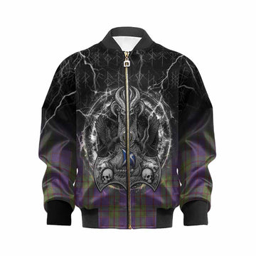 Strachan Tartan Crest Kid Bomber Jacket Celtic Odin's Raven Legacy
