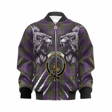 Strachan Tartan Crest Kid Bomber Jacket Ferocious Lion Style