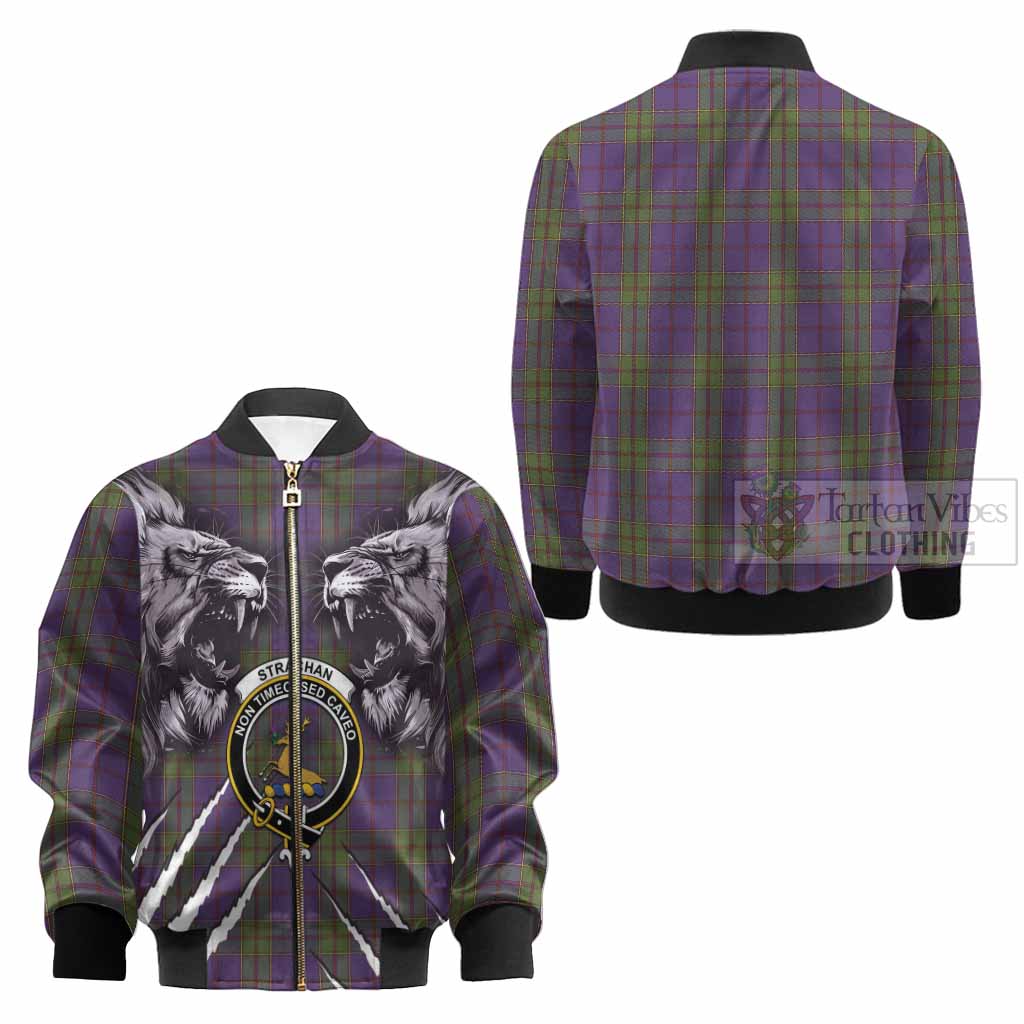 Strachan Tartan Crest Kid Bomber Jacket Ferocious Lion Style