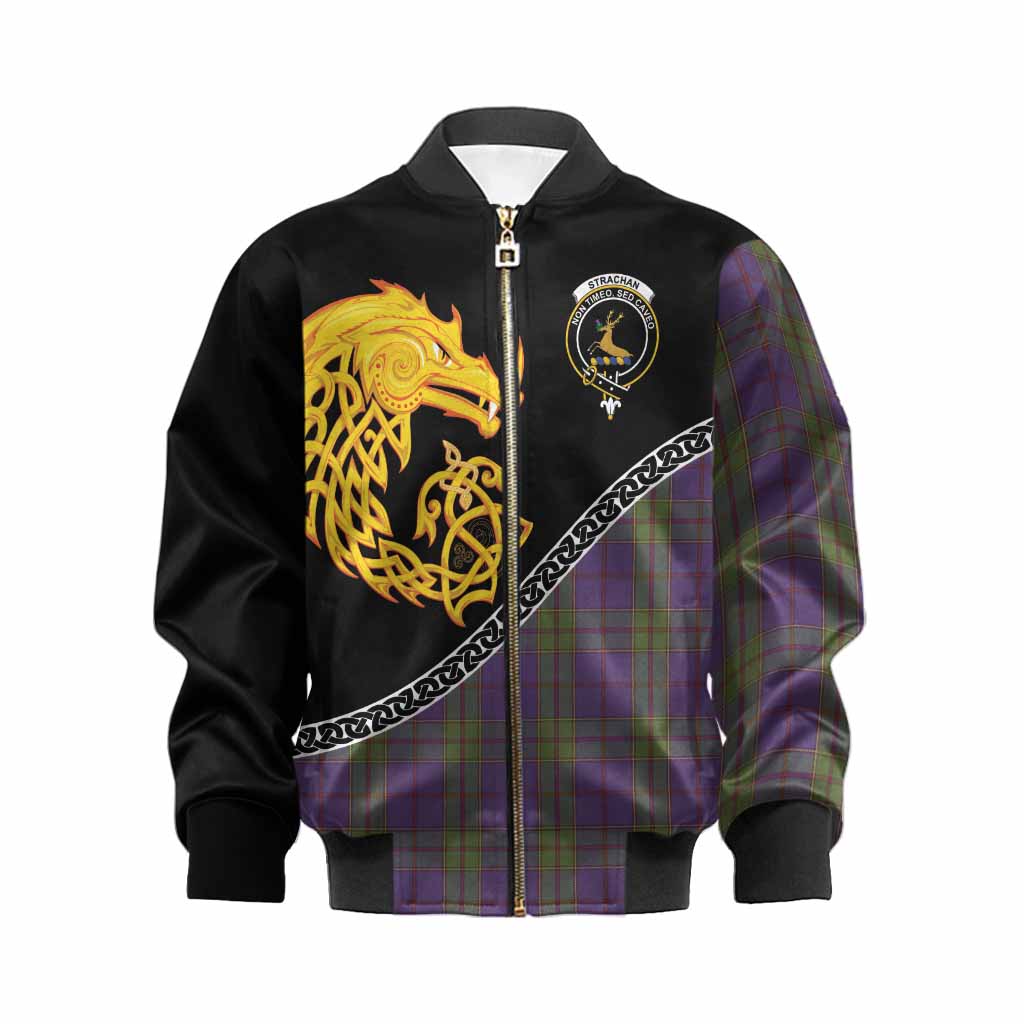 Strachan Tartan Crest Kid Bomber Jacket Legendary Dragon Knot Half Style