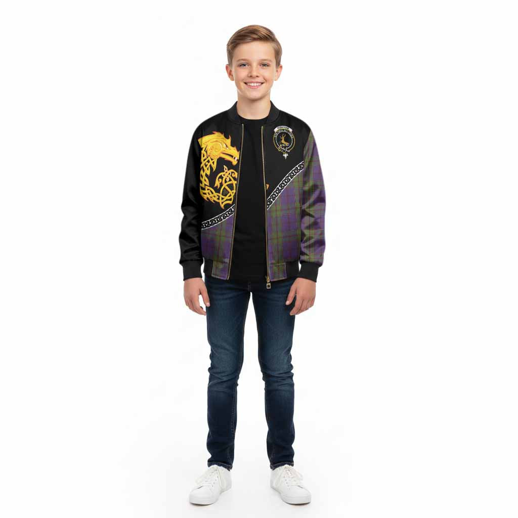 Strachan Tartan Crest Kid Bomber Jacket Legendary Dragon Knot Half Style