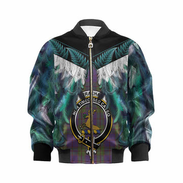 Strachan Tartan Crest Kid Bomber Jacket New Zealand Maori Korowai Cloak