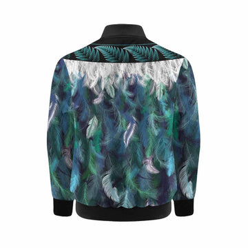 Strachan Tartan Crest Kid Bomber Jacket New Zealand Maori Korowai Cloak