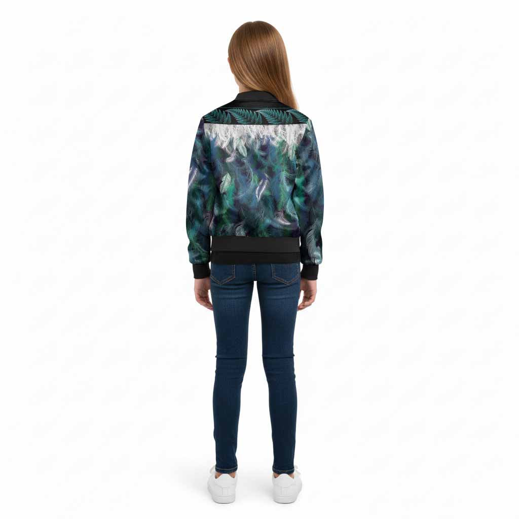 Strachan Tartan Crest Kid Bomber Jacket New Zealand Maori Korowai Cloak