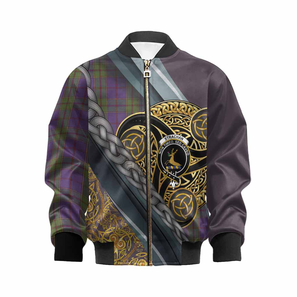 Strachan Tartan Crest Kid Bomber Jacket Scottish Triskele Celtic