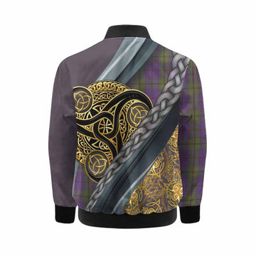 Strachan Tartan Crest Kid Bomber Jacket Scottish Triskele Celtic