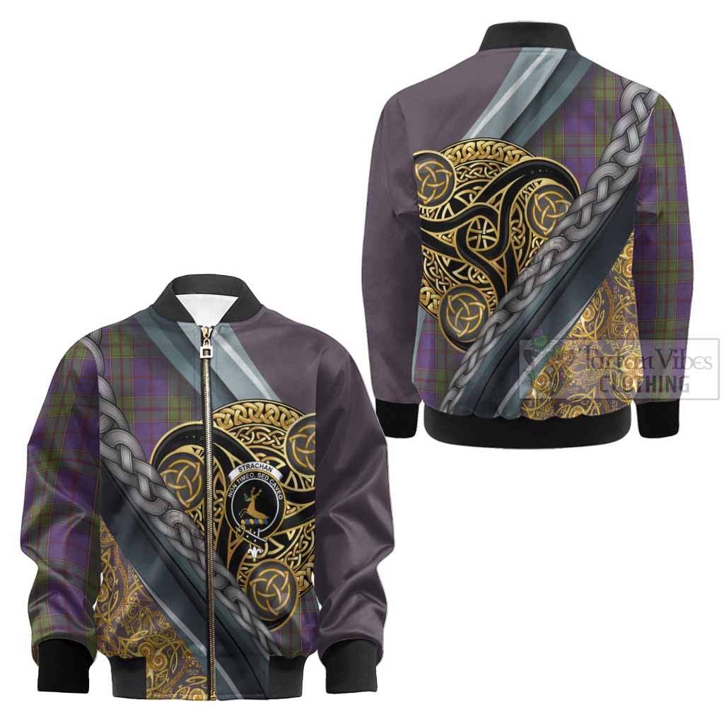 Strachan Tartan Crest Kid Bomber Jacket Scottish Triskele Celtic