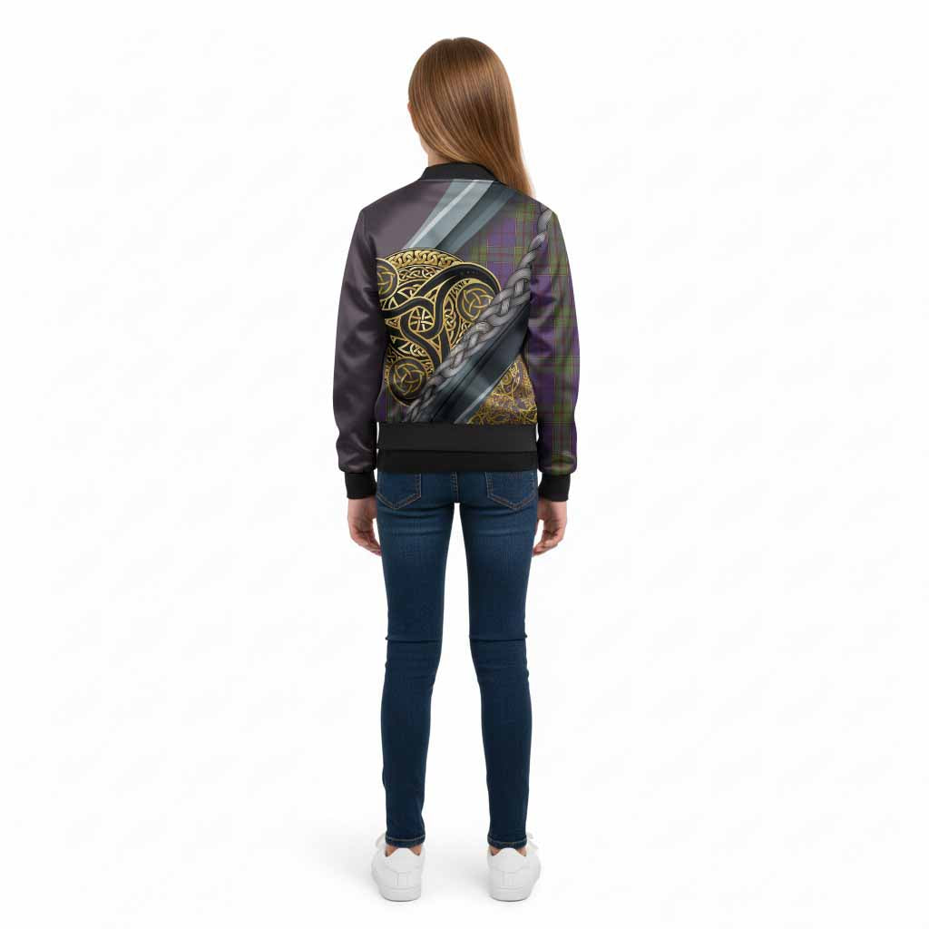 Strachan Tartan Crest Kid Bomber Jacket Scottish Triskele Celtic