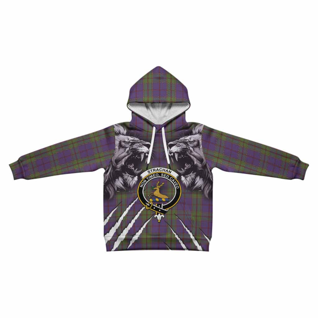 Strachan Tartan Crest Kid Hoodie Ferocious Lion Style