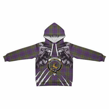 Strachan Tartan Crest Kid Hoodie Ferocious Lion Style
