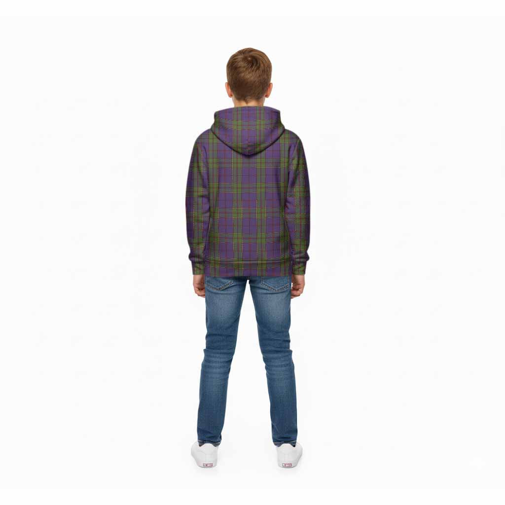 Strachan Tartan Crest Kid Hoodie Ferocious Lion Style