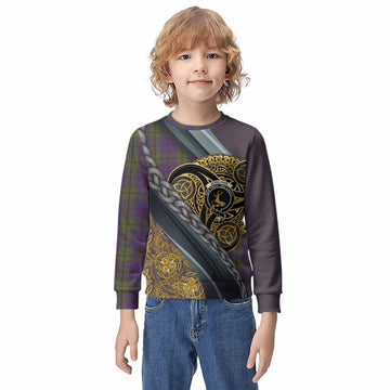 Strachan Tartan Crest Kid Knitted Sweatshirt Scottish Triskele Celtic