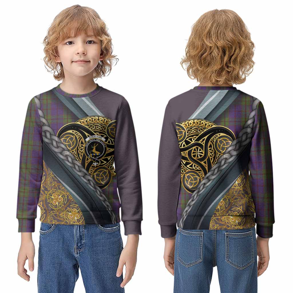 Strachan Tartan Crest Kid Knitted Sweatshirt Scottish Triskele Celtic