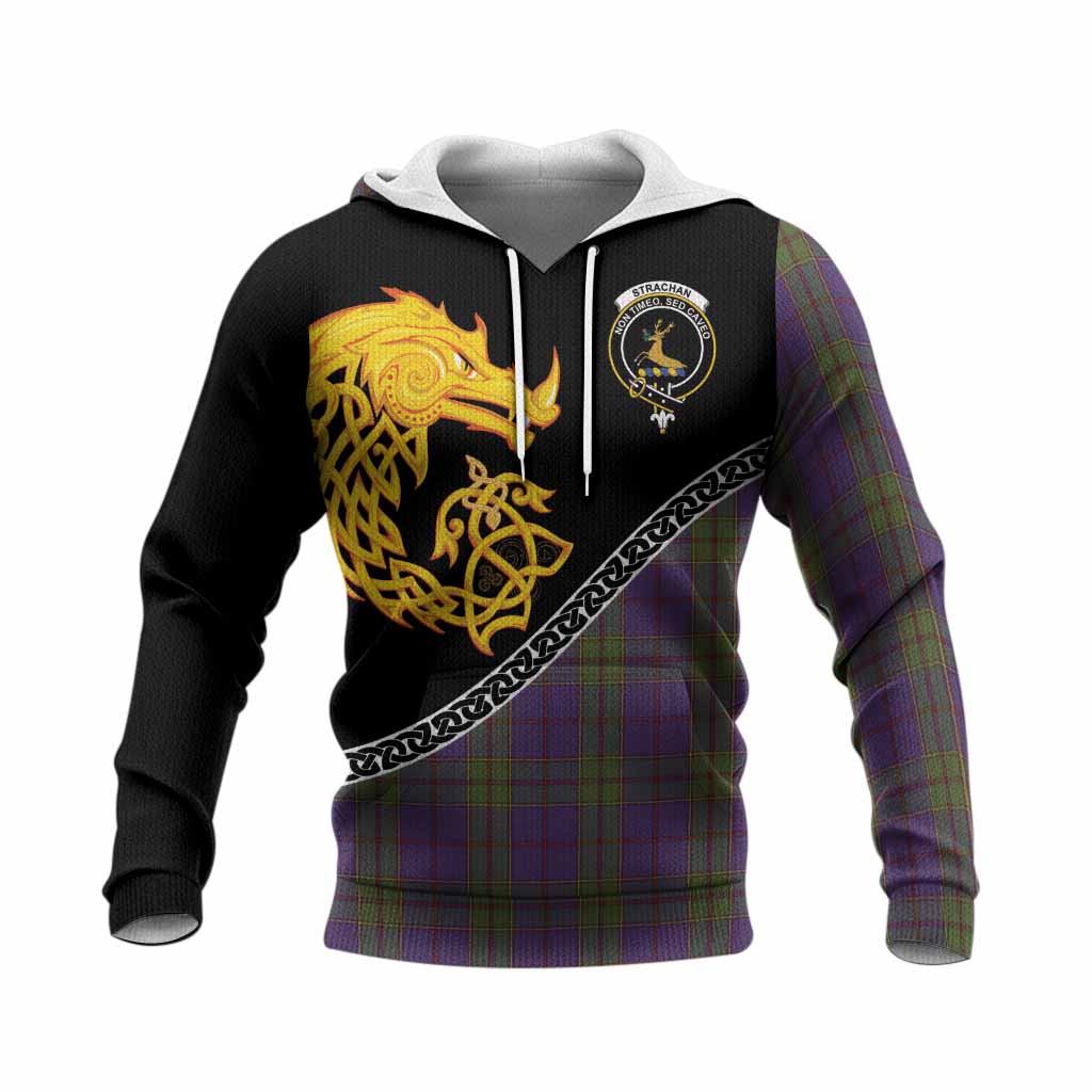 Strachan Tartan Crest Knitted Hoodie Legendary Dragon Knot Half Style