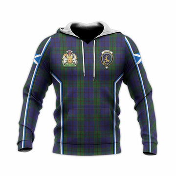 Strachan Tartan Crest Knitted Hoodie Scotland Coat of Arm Flag Style