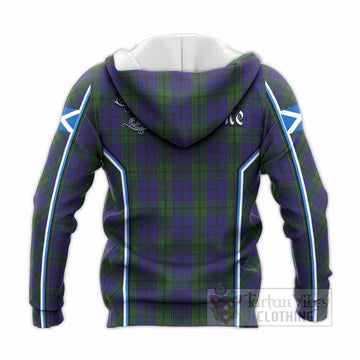 Strachan Tartan Crest Knitted Hoodie Scotland Coat of Arm Flag Style