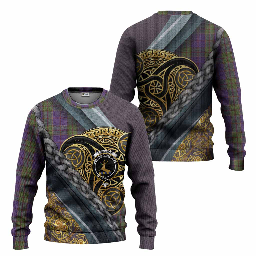 Strachan Tartan Crest Knitted Sweater Scottish Triskele Celtic