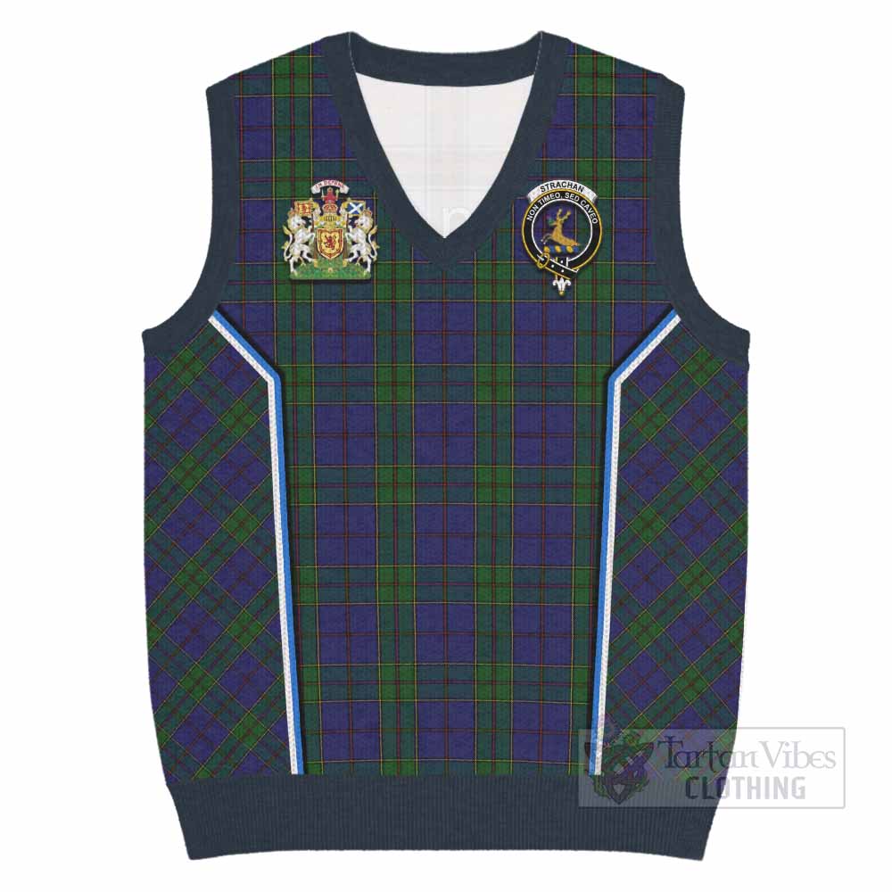 Strachan Tartan Crest Knitted V-Neck Vest Scotland Coat of Arm Flag Style - Tartan Vibes Clothing