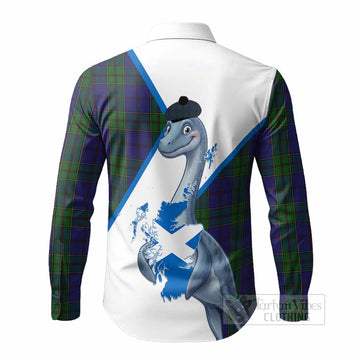Strachan Tartan Crest Loch Ness Monster Long Sleeve Button Shirts Nessie Scottish Map Tha Gradh Agam Air Alba