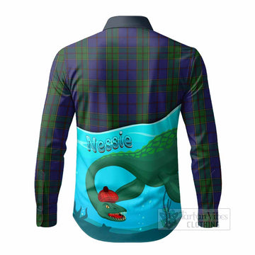 Strachan Tartan Crest Long Sleeve Button Shirts Nessie Under Water